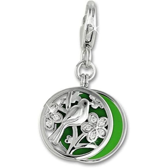 SilberDream Jewelry - 925 Sterling Silver Bracelet with Green Enamel Bird Charm and Cubic Zircon